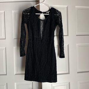 Mini lace black dress with cut out back